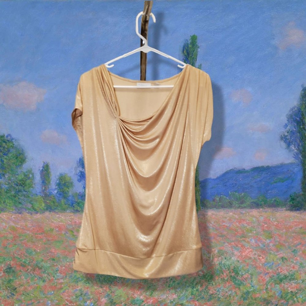 New York & Company Gold Shimmer Blouse size M